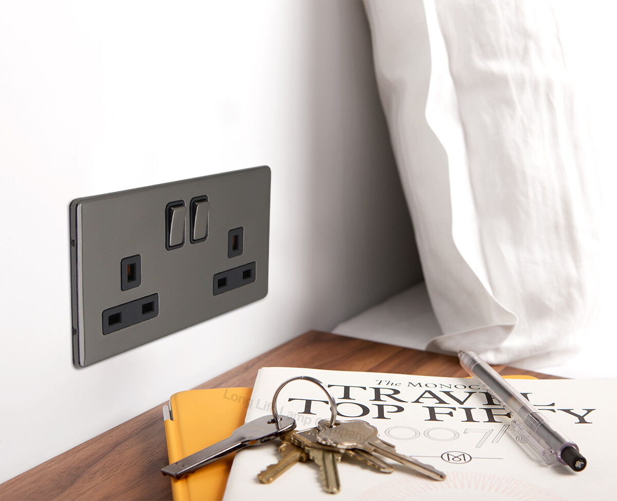 Black Gloss Nickel or Brush Chrome Wall Plate Plug Socket  