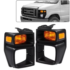 Left&Right Headlight Trim Bezels For Ford E150 E250 08-14 w/Parking Turn Signal