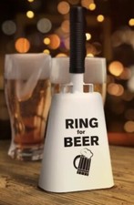 WEMBLEY RING FOR BEER WHITE LARGE 11" COW BELL NOISEMAKER BAR DECOR