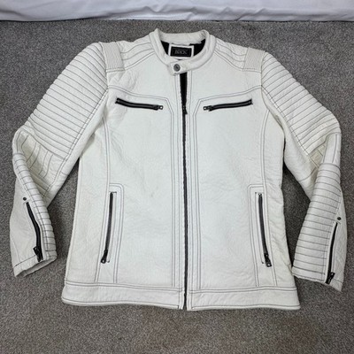 Buckle Black Cream Mens Large Faux Leather Jacket