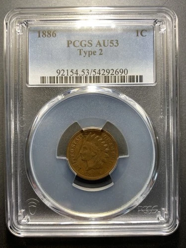 1886 Type 2 T2 II Indian Head Cent Penny IHC 1c BETTER DATE PCGS AU53 US Coin