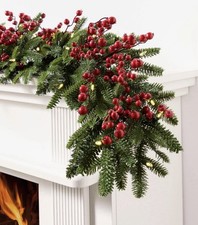 Balsam Hill Red Berry Fraser Fir Garland 6ft Candlelight LED Lights NEW