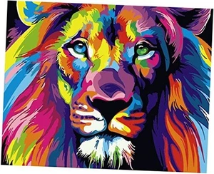 Paint by Number for Adults Kids Beginner, 16"Wx20"L - Unframed Colorful Lion - Picture 1 of 7