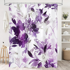 Purple Watercolor Floral Shower Curtain, Lavender Plant Leaves with Flower Showe