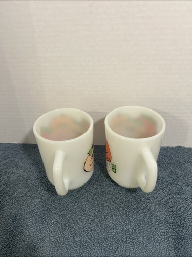 Vintage Nancy Lynn Orange 2 Mugs Smiling Anchor Hocking USA 301 D Handle - Picture 5 of 6