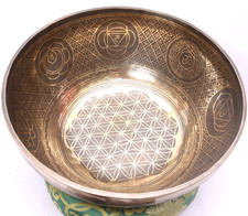 13 inch Flower of Life and Seven Chakra Carved Tibetan Singing Bowl-Therapy Bowl