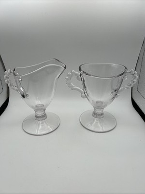 Vintage Anchor Hocking Boopie Clear Glass Creamer & Sugar Bowl