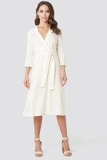 NA-KD Women's Dress Belted Wrap Midi Dress OFF WHITE, Beige, XXS