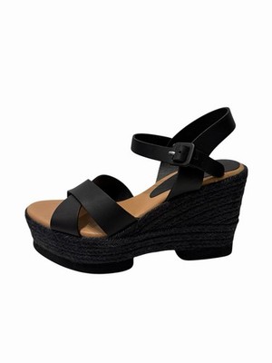 New $385 Paloma Barcelo Black Platform Wedge Espadrille Sandals sz 9 IT 39