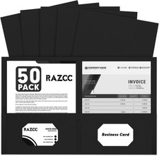 50 Pack Black Two Pocket Folders Fit Letter Size Paper for School Office Home