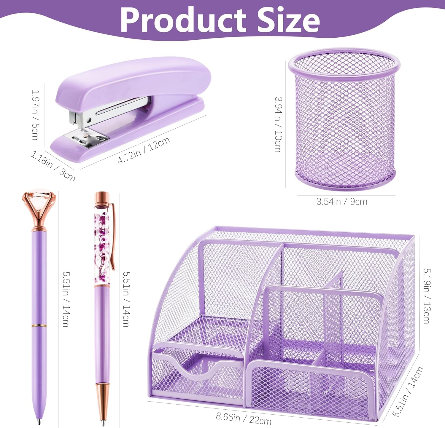 15 Pcs Purple Office Supplies Set Mesh Desk Organizer Accessories Kit