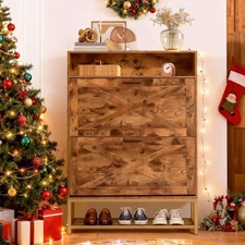 Shoe Cabinet with 2 Flip Drawers Freestanding Organizer Open Storage