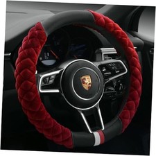 Plush Steering Wheel Cover for Women, Fluffy Soft Warm Winter A-wine red