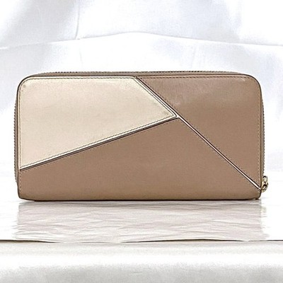 LOEWE Puzzle Round Zip Long Wallet Pink Beige White Rank AB