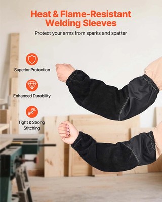 Flame Resistant Welding Work Sleeves, Heavy Duty Cowhide Leather & FR Cotton Arm