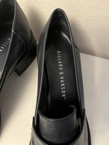 Hillard & Hanson Womens Y2K 90s Navy Blue Leather Block Heel Loafers Shoes 8.5M - Picture 3 of 8