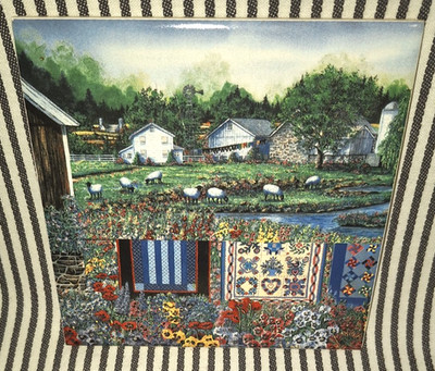 VTG BERGQUIST GARDEN QUILTS & FARM SHEEP PASTURE 6'' ART TILE TRIVET DIANE PHALEN