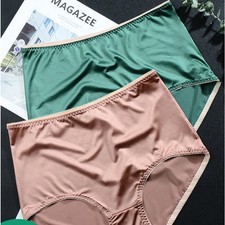 High Waist Satin Brief Panties Plus Size Women's Seamless Soft Stretch Underwear