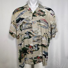Paradise Found Catalina Island California Hawaiian Camp Button Up Shirt Mens XL