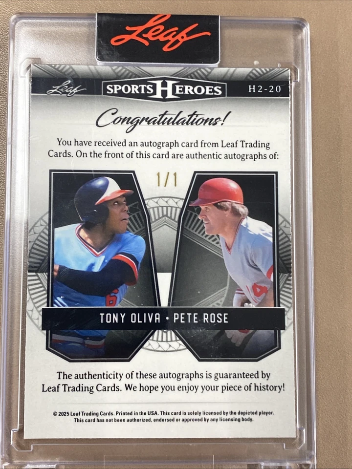 PETE ROSE Auto 1/1 Tony OLIVA Autograph 1 Of 1 Dual 2025 LEAF SPORTS HEROES - Image 4 of 4