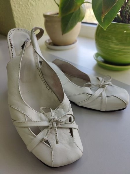 Women Heels White Leather 39 #7K7L