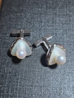 Silver Akoya Mother of Pearl Mid Century Modern Cufflinks