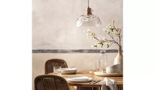 Habitat Vanern Dimple Glass & Wood Pendant Light - Clear Opened Box MINOR CRACK