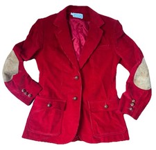 Vtg The Villager USA Made Corduroy Red Blazer Sz 4 Leather Elbow Patches Buttons