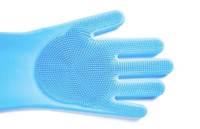 Blue Dog Cat Grooming Glove Deshedding Bathing Massaging Silica Particle Surface