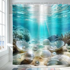 Undersea Shower Curtain Blue Ocean Under Sea Sand Bathroom Curtain Set