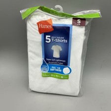 HANES Boys White 5-Pack Tagless Short Sleeve T-Shirts Size Small 6-8 New