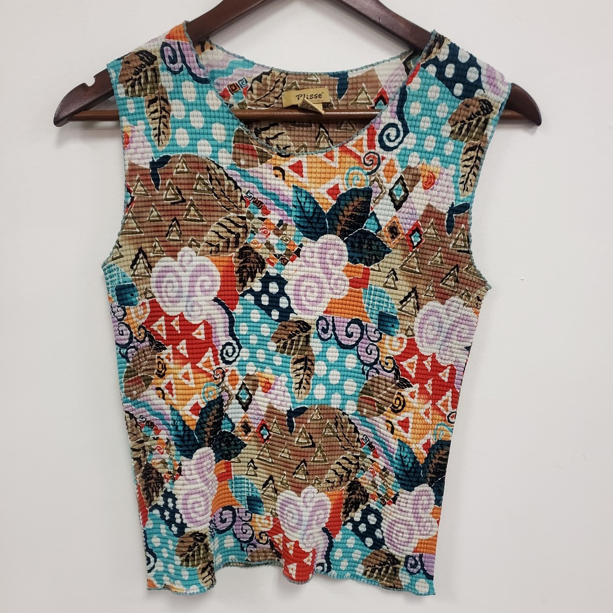 Plisse Womens Y2K Abstract Crinkle Top Size S 90S Eclectic