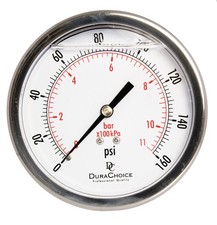 4" Oil Filled Pressure Gauge, SS Case, 1/4" NPT, Center Back Mount, 0-160PSI