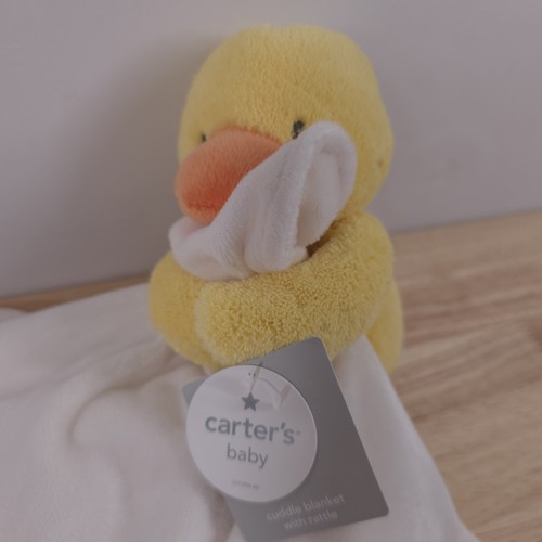 Carters Yellow Duck Rattle Hugging White Baby Chick Security Blanket Lovey New - Picture 2 of 10