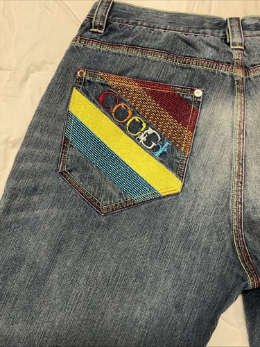 Coogi Jeans Mens 38x34 Embroidered Blue Jeans Australia Designer Rainbow VTG - Picture 2 of 19