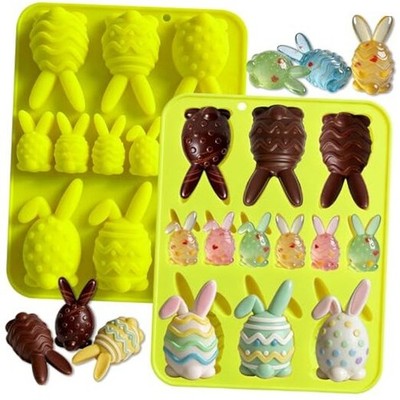 2 Pack Easter Bunny Egg Silicone Molds, 12 Cavity Bunnies Chocolate Candy Mold