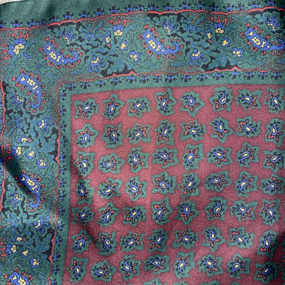 Polo Ralph Lauren Hankerchief Шелковый Фуляр Пейсли Карман Квадратное Зеленое Вино 1 Размер - Изображение 4 из 4