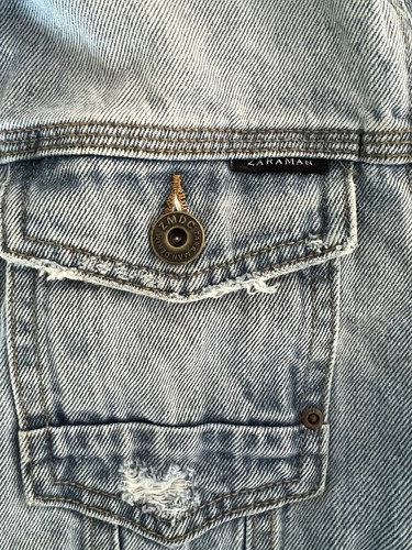 Zara Man Size M Blue Light Distressed Wash Denim Collared Trucker Jacket - Picture 5 of 7