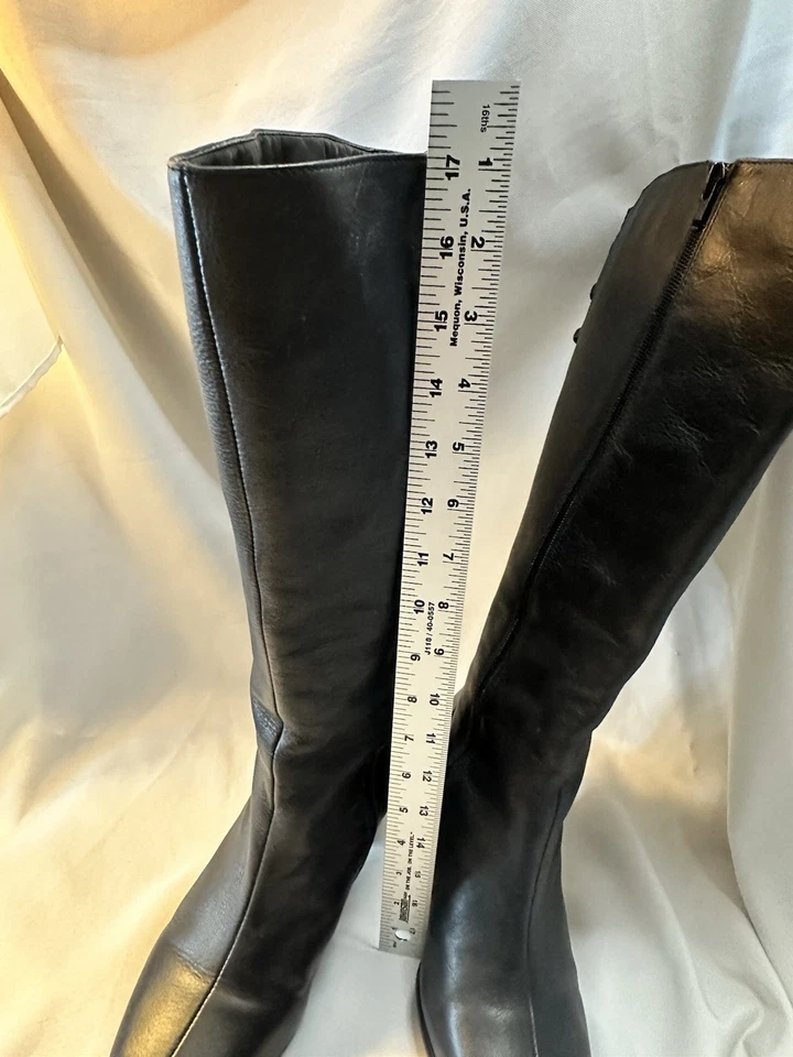 David Tate Womens 8 WW Black Leather Corset Stitch Knee High Wide Calf Boots - Image 4 of 4