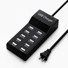 10-Port USB Charger Block, Multi Charging Station, for 10Ports-BIack