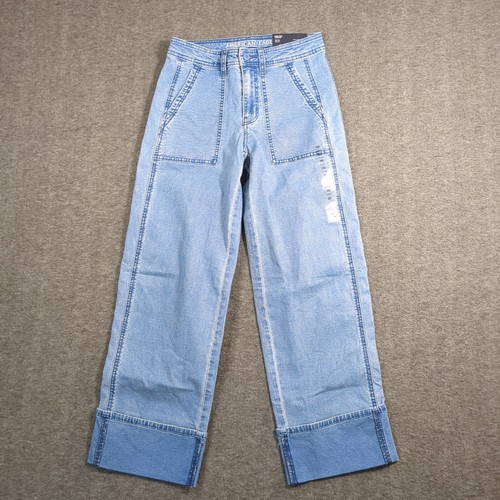 American Eagle Jeans Stovepipe Wide Leg High Rise 00 Short 24W Stretch Bündchen 