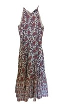 Chaps Floral Boho Maxi Dress Sleeveless Paisley Print Ivory Red Blue Sz XL