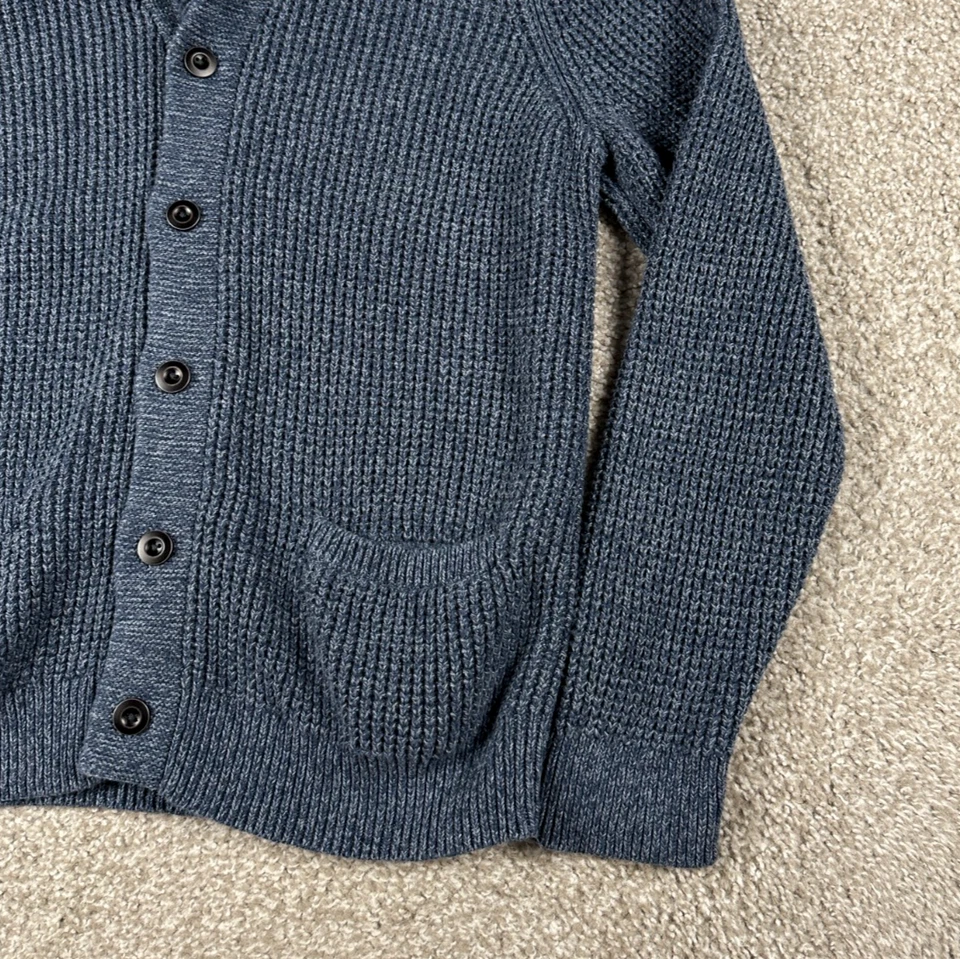 LL Bean Sweater Mens Medium Blue Cardigan Shawl Collar Organic Cotton Fisherman - Image 3 of 4