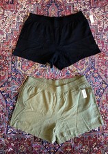 NWT Old Navy Coastal Linen Blend Shorts Elastic Waist XL 16 18 Green  Black
