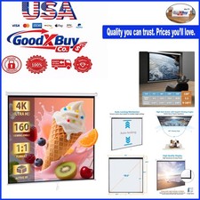120-Inch Manual Retractable HD Projector Screen for Home  Business Use, Whit...