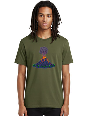 Volcano-Eruption-8 Mens Graphic Tee, 100% Cotton, Casual Summer Wear