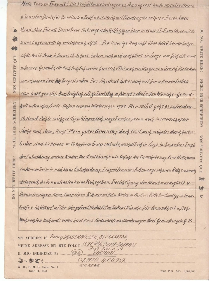 Kriegsgefangenen-Post/Civilian Internee - Brief v. Dachau/Nachgebühr/1943/Inhalt - Bild 3 von 4