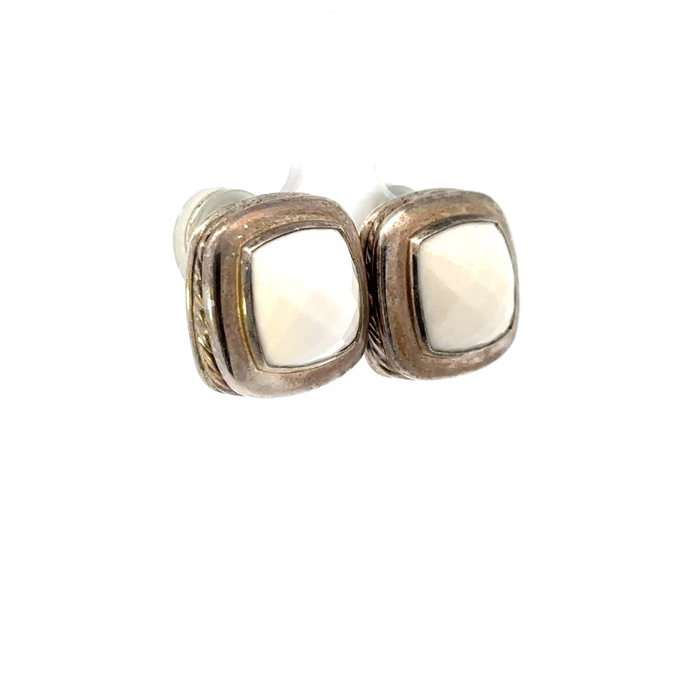 David Yurman Albion Earrings Sterling Silver White Agate 14K White Gold Posts - Image 2 of 4