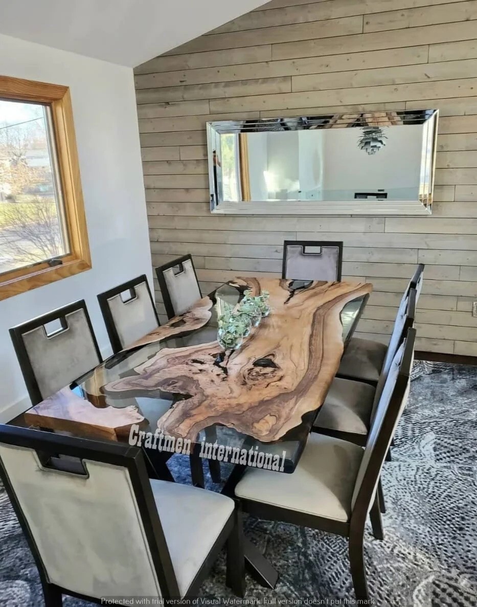 Transparent Live Edge Wood Table Top Handmade Rustic Furniture