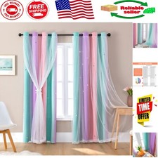 Luxurious 63x34 Inches Rainbow Blackout Curtains for Girls - UV  Room Darkening